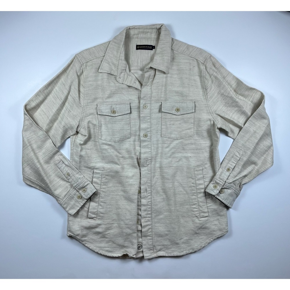 United By Blue Mens Slub Button Down Shirt Jacket Oatmeal Beige Large L No Flaws